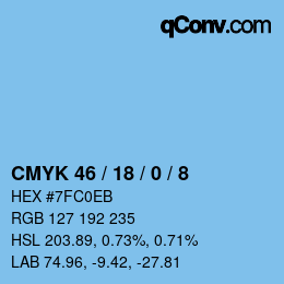 Code couleur: CMYK 46 / 18 / 0 / 8 | qconv.com