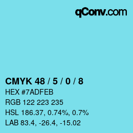 Código de color: CMYK 48 / 5 / 0 / 8 | qconv.com