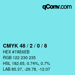 Code couleur: CMYK 48 / 2 / 0 / 8 | qconv.com