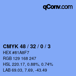 Code couleur: CMYK 48 / 32 / 0 / 3 | qconv.com