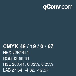 Código de color: CMYK 49 / 19 / 0 / 67 | qconv.com