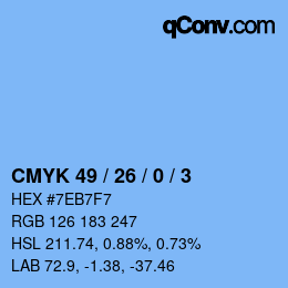 Code couleur: CMYK 49 / 26 / 0 / 3 | qconv.com