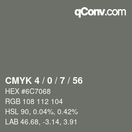 カラーコード: CMYK 4 / 0 / 7 / 56 | qconv.com