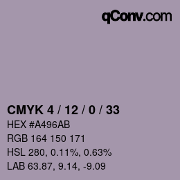 Code couleur: CMYK 4 / 12 / 0 / 33 | qconv.com