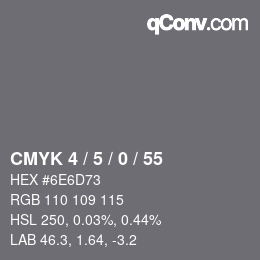 カラーコード: CMYK 4 / 5 / 0 / 55 | qconv.com