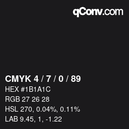 Farbcode: CMYK 4 / 7 / 0 / 89 | qconv.com