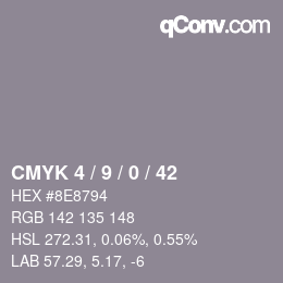 カラーコード: CMYK 4 / 9 / 0 / 42 | qconv.com