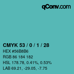 Color code: CMYK 53 / 0 / 1 / 28 | qconv.com