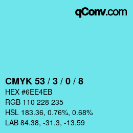 Code couleur: CMYK 53 / 3 / 0 / 8 | qconv.com