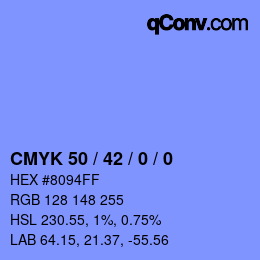 Code couleur: CMYK 50 / 42 / 0 / 0 | qconv.com