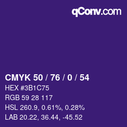 Code couleur: CMYK 50 / 76 / 0 / 54 | qconv.com