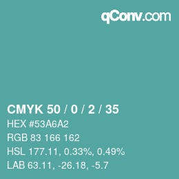 Code couleur: CMYK 50 / 0 / 2 / 35 | qconv.com