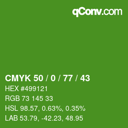 Farbcode: CMYK 50 / 0 / 77 / 43 | qconv.com