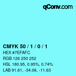 Code couleur: CMYK 50 / 1 / 0 / 1 | qconv.com