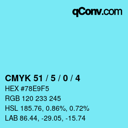 カラーコード: CMYK 51 / 5 / 0 / 4 | qconv.com