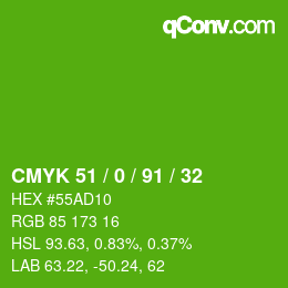 Color code: CMYK 51 / 0 / 91 / 32 | qconv.com