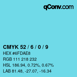 カラーコード: CMYK 52 / 6 / 0 / 9 | qconv.com