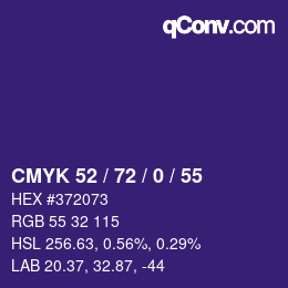 Color code: CMYK 52 / 72 / 0 / 55 | qconv.com