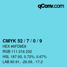 カラーコード: CMYK 52 / 7 / 0 / 9 | qconv.com