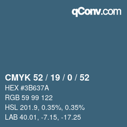 カラーコード: CMYK 52 / 19 / 0 / 52 | qconv.com