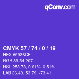 カラーコード: CMYK 57 / 74 / 0 / 19 | qconv.com