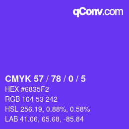 カラーコード: CMYK 57 / 78 / 0 / 5 | qconv.com