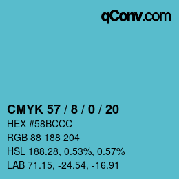 Code couleur: CMYK 57 / 8 / 0 / 20 | qconv.com