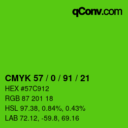 カラーコード: CMYK 57 / 0 / 91 / 21 | qconv.com