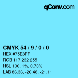 カラーコード: CMYK 54 / 9 / 0 / 0 | qconv.com