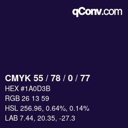 Código de color: CMYK 55 / 78 / 0 / 77 | qconv.com