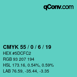 Farbcode: CMYK 55 / 0 / 6 / 19 | qconv.com