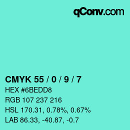 Color code: CMYK 55 / 0 / 9 / 7 | qconv.com