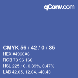 Code couleur: CMYK 56 / 42 / 0 / 35 | qconv.com