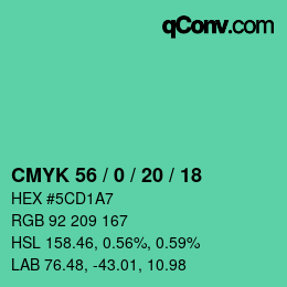 Farbcode: CMYK 56 / 0 / 20 / 18 | qconv.com