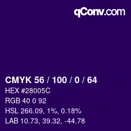 Farbcode: CMYK 56 / 100 / 0 / 64 | qconv.com