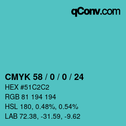 Code couleur: CMYK 58 / 0 / 0 / 24 | qconv.com