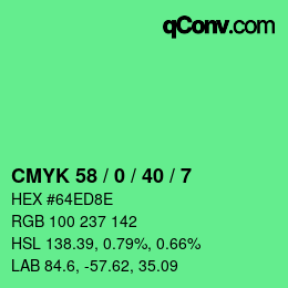 Code couleur: CMYK 58 / 0 / 40 / 7 | qconv.com