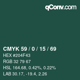 Color code: CMYK 59 / 0 / 15 / 69 | qconv.com