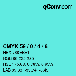 カラーコード: CMYK 59 / 0 / 4 / 8 | qconv.com