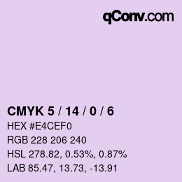 Code couleur: CMYK 5 / 14 / 0 / 6 | qconv.com