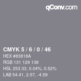 カラーコード: CMYK 5 / 6 / 0 / 46 | qconv.com