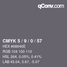 Code couleur: CMYK 5 / 9 / 0 / 57 | qconv.com