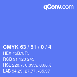 Code couleur: CMYK 63 / 51 / 0 / 4 | qconv.com