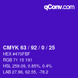 Code couleur: CMYK 63 / 92 / 0 / 25 | qconv.com