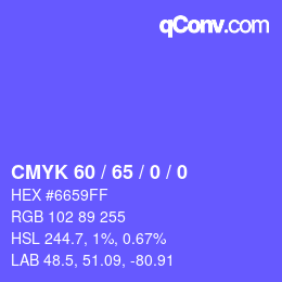 Farbcode: CMYK 60 / 65 / 0 / 0 | qconv.com