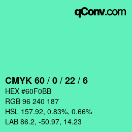 Código de color: CMYK 60 / 0 / 22 / 6 | qconv.com