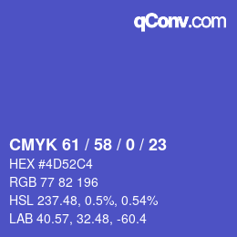 Farbcode: CMYK 61 / 58 / 0 / 23 | qconv.com