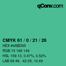 Code couleur: CMYK 61 / 0 / 21 / 26 | qconv.com