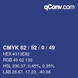 Código de color: CMYK 62 / 52 / 0 / 49 | qconv.com