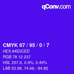 Code couleur: CMYK 67 / 95 / 0 / 7 | qconv.com